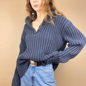 Vintage Navy Blue Long Sleeve Turtleneck Pullover